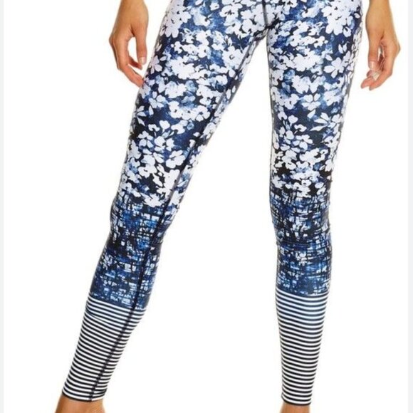 Dharma Bums Leggings | Blue Floral Stripes | Small - Picture 2 of 5